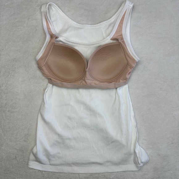 GU Ribbed Bra Top Tank White Built-in Padded Bra Large 271-351512 - Picture 5 of 6